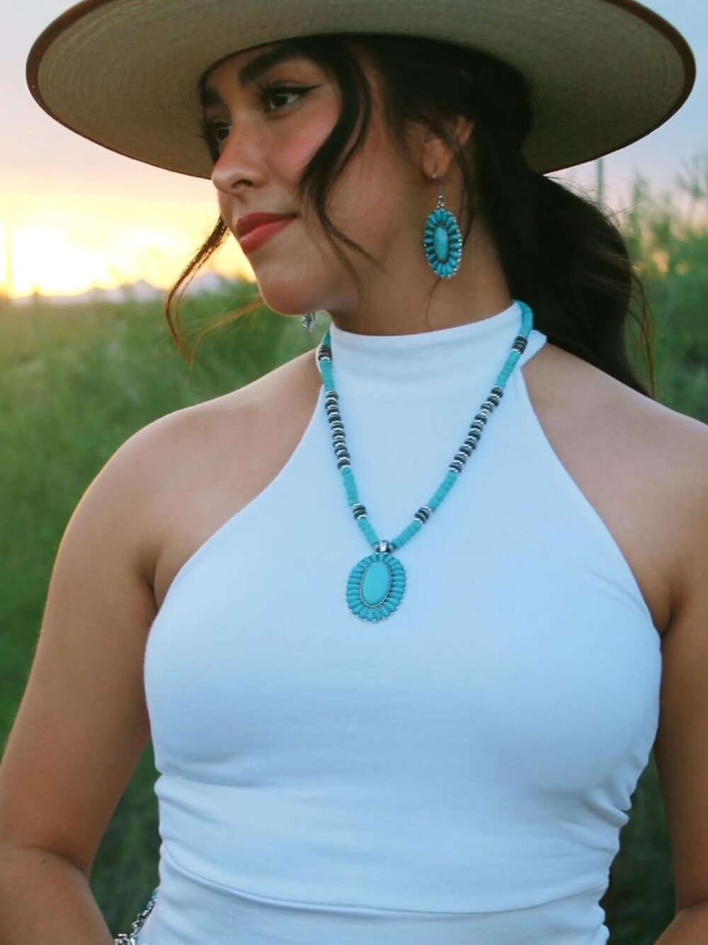 Rustic Couture Western Turquoise Jewelry Set – Dangle Earrings & Necklace - Picture 3 of 6